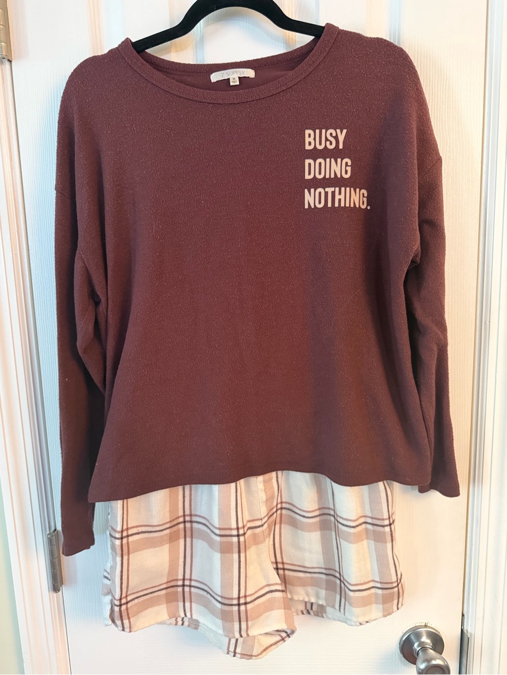 Z Supply Busy Doing Nothing Lounge Set M Mauve Plaid Shorts Pajamas